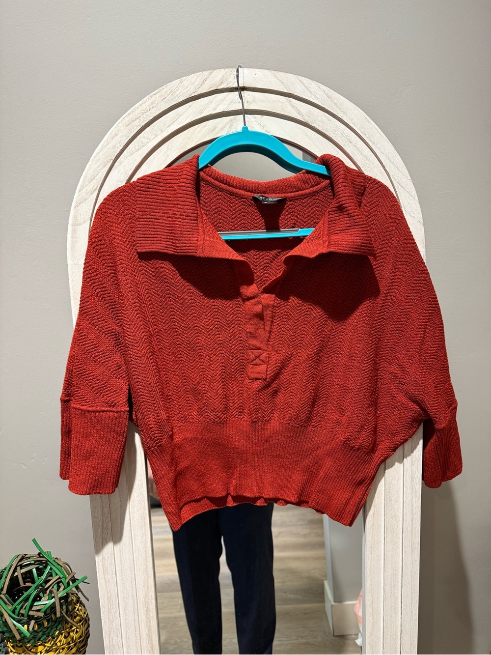 St. John Rust-Toned Knit Polo Crop Top